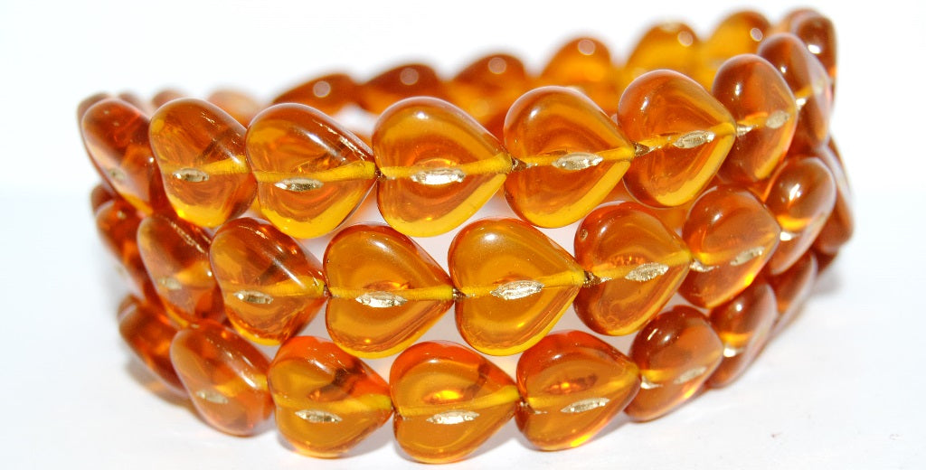 Heart Pressed Glass Beads, Transparent Orange 54202 (10060 54202), Glass, Czech Republic