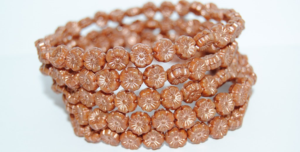 Hawaii Flower Pressed Glass Beads, Opaque Brown 54200 (13600 54200), Glass, Czech Republic