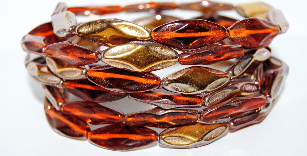 Faceted Oval With Star Pressed Glass Beads, Transparent Orange 27101 (90020 27101), Glass, Czech Republic
