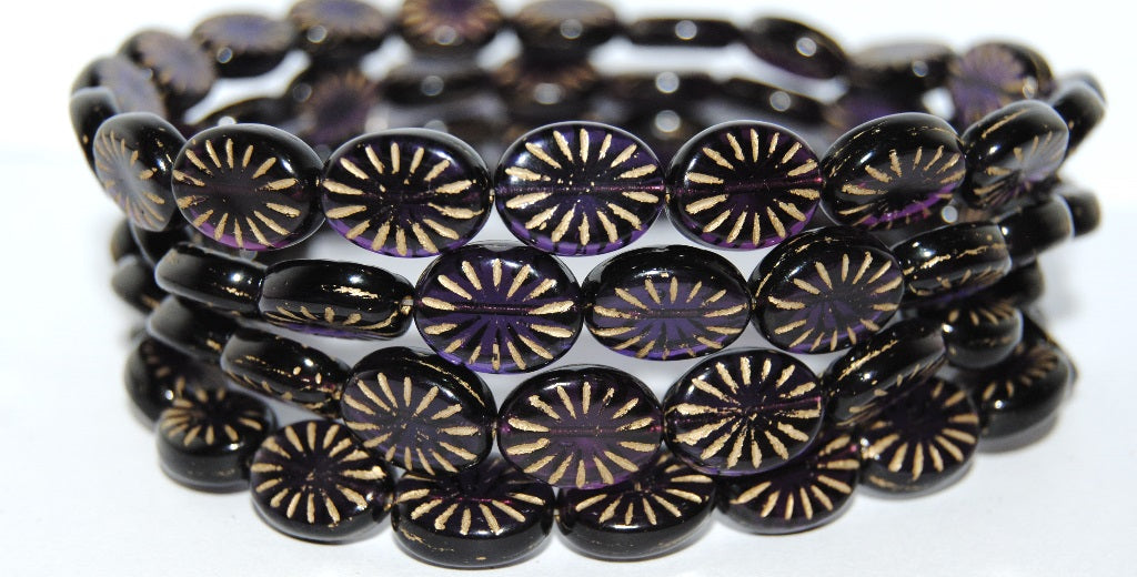 Flat Oval Pressed Glass Beads With Rays, (20510 54202), Glass, Czech Republic