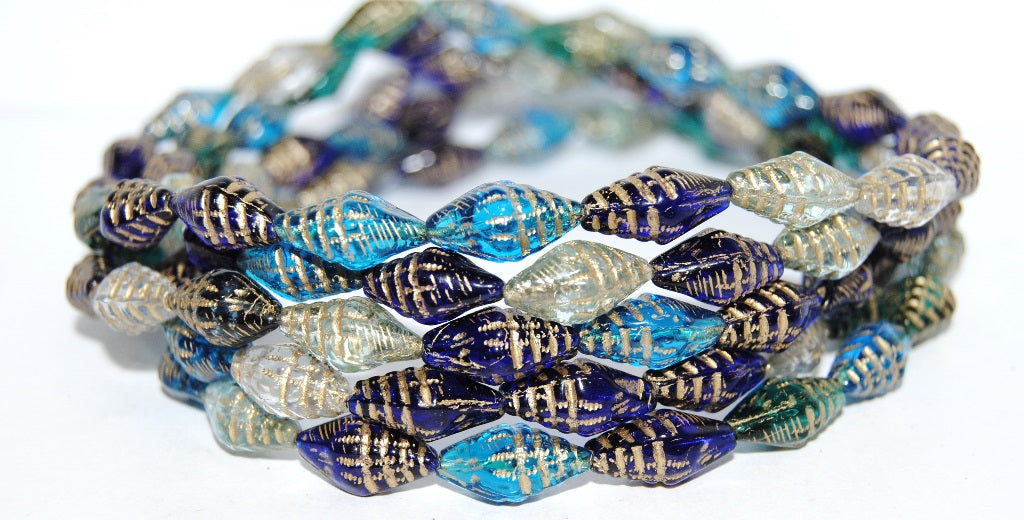 Seashell Pressed Glass Beads, Mixed Colors Blue 54202 (Mix Blue 54202), Glass, Czech Republic