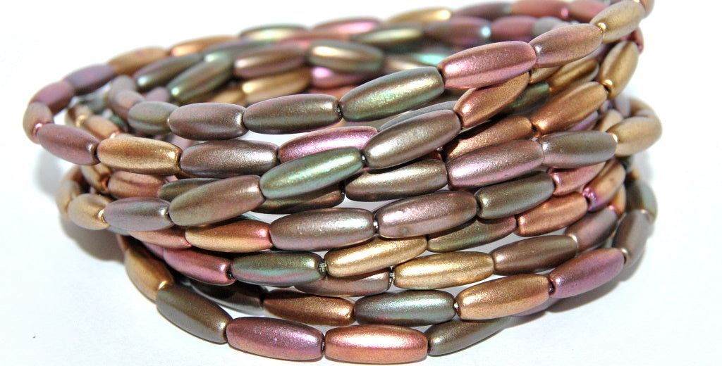 Olive Oval Pressed Glass Beads, Mix Of Metallic Colours Dyed (1640), Glass, Czech Republic