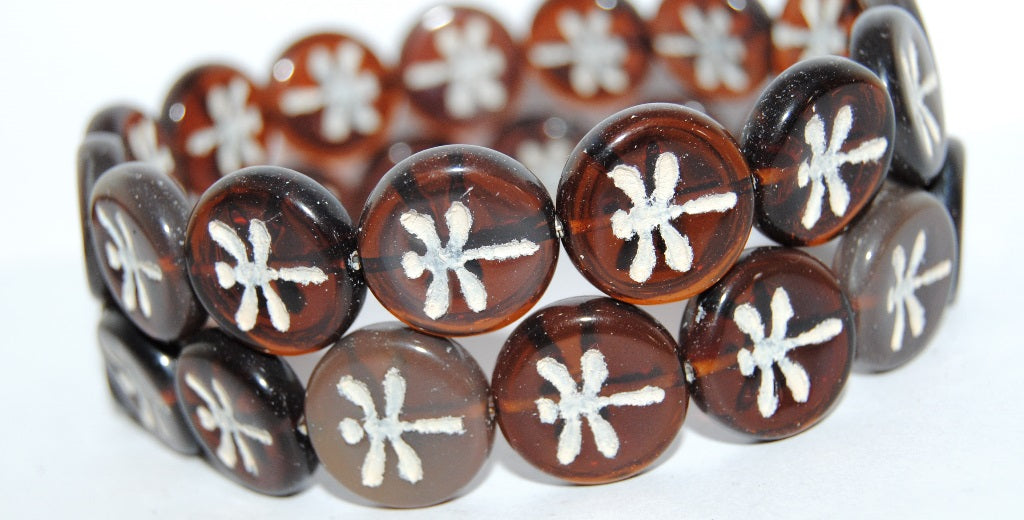 Round Flat Wit Dragonfly Pressed Glass Beads, Opal Beige 47501 (11210 47501), Glass, Czech Republic