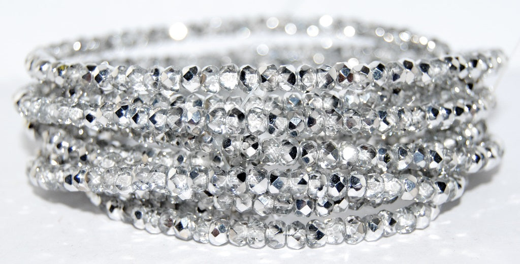 Faceted Special Cut Rondelle Fire Polished Beads, Crystal Crystal Silver Half Coating (30 27001), Glass, Czech Republic