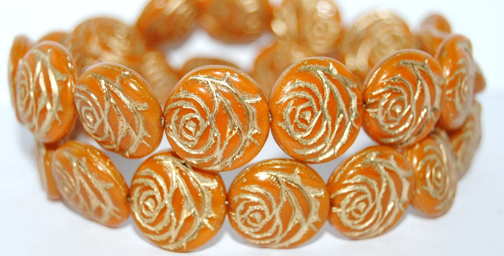 Round Flat Rose Flower Pressed Glass Beads, (81260 54202), Glass, Czech Republic