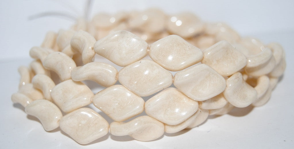 Propeller Twisted Oval Pressed Glass Beads, Chalk White Luster Brown Full Coated (3000 14413), Glass, Czech Republic