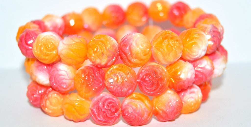 Round Rose Pressed Glass Beads, Chalk White 48109 (3000 48109), Glass, Czech Republic