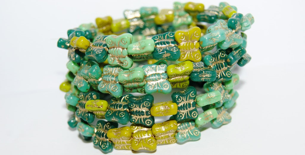 Butterfly Pressed Glass Beads, Mixed Colors Green 54202 (Mix Green 54202), Glass, Czech Republic