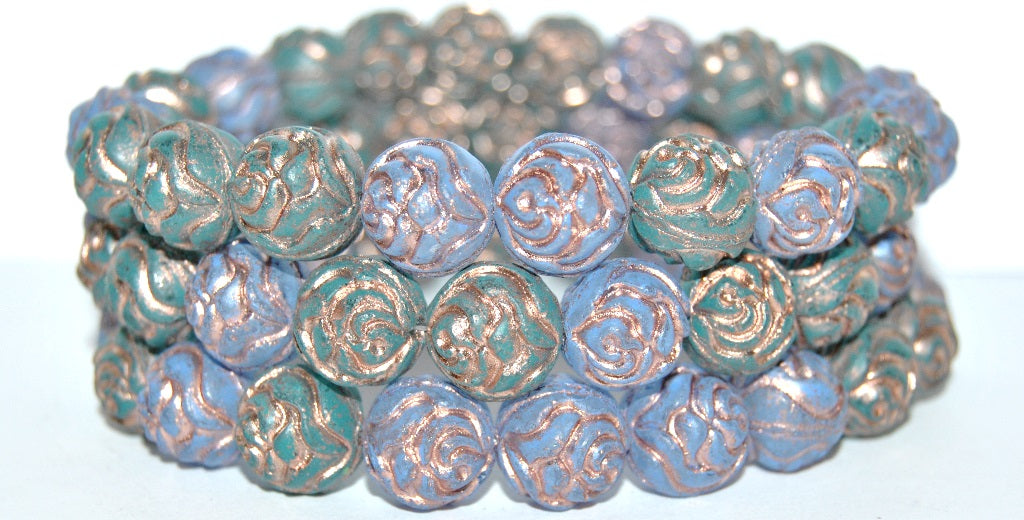 Round Rose Pressed Glass Beads, Lava Glass Mixed Colors Blue 54200 (Lava Glass Mix Blue 54200), Glass, Czech Republic