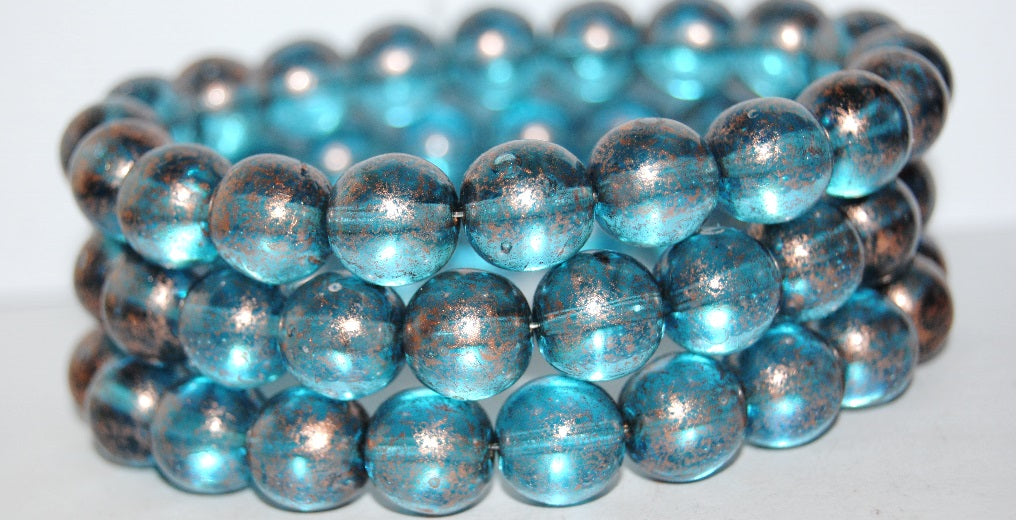 Round Pressed Glass Beads Druck, Transparent Aqua 54200 (60010 54200), Glass, Czech Republic