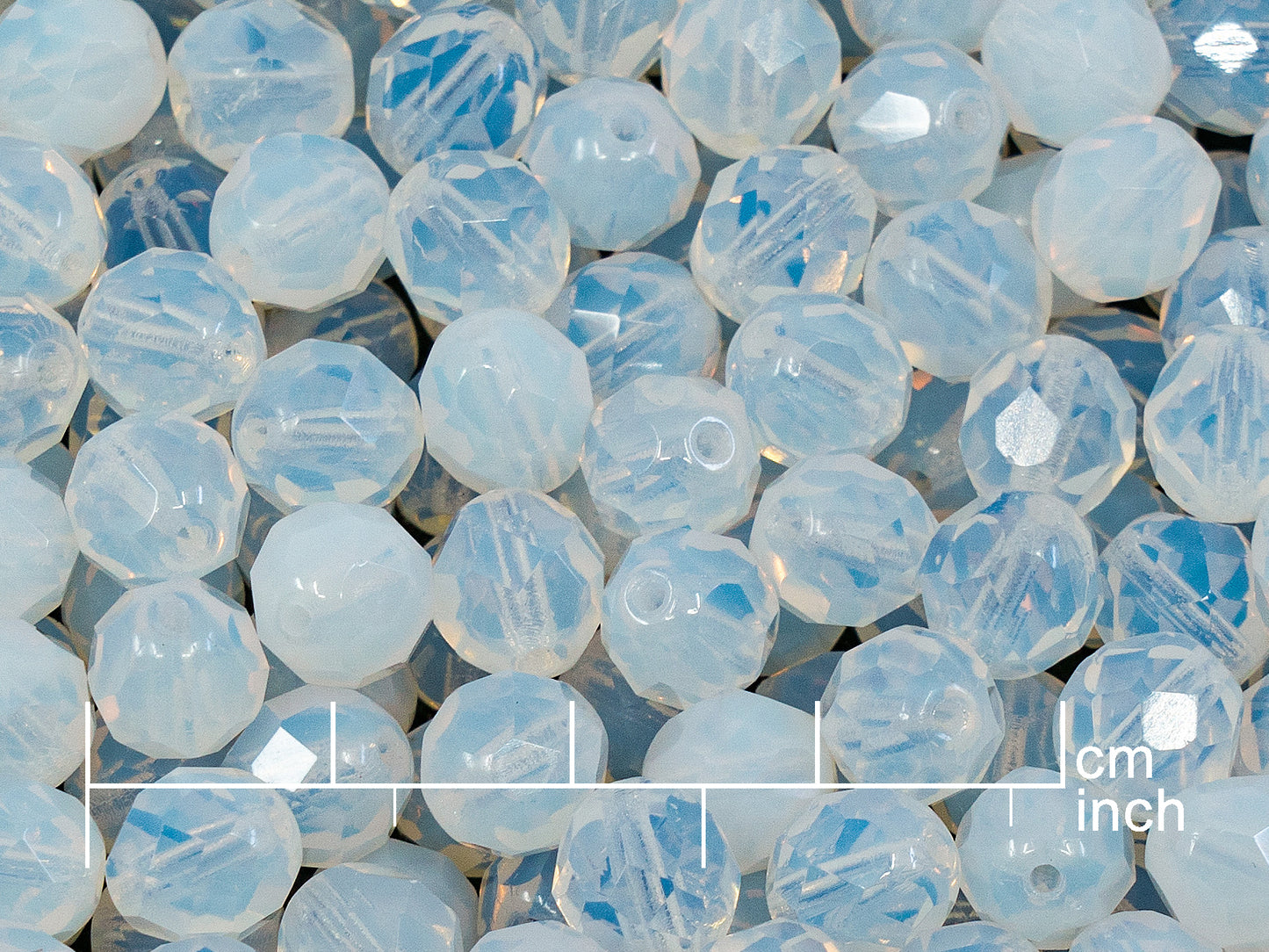 OUTLET 10 grams Faceted Round Fire Polished Beads, 151-19001-08x08-01000, Opal White (01000), Glass, Czech Republic