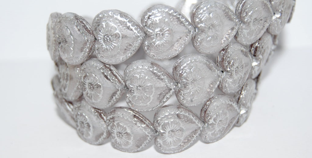 Heart With Flower Pressed Glass Beads, (6208 54201), Glass, Czech Republic