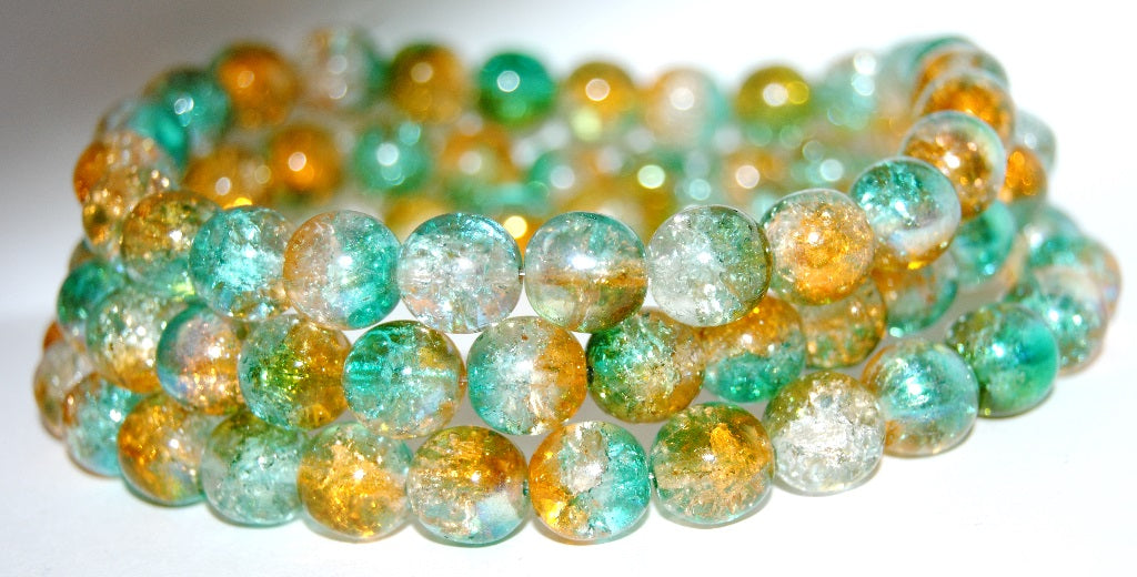 Round Pressed Glass Beads Druck, (48124 Crack), Glass, Czech Republic