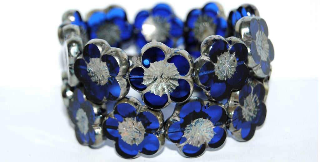 Table Cut Flower Beads Hibiscus, 21 Transparent Blue 43500 (21 30060 43500), Glass, Czech Republic