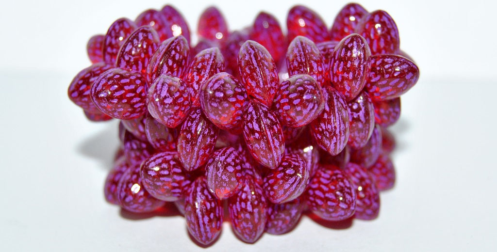 Strawberry Friut Pressed Glass Beads, Ruby Red 46420 (90080 46420), Glass, Czech Republic