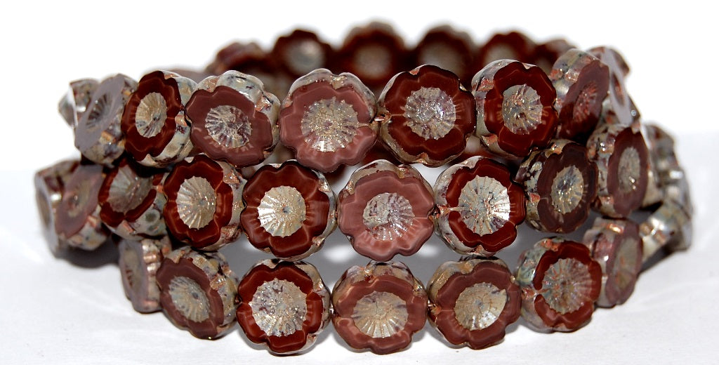 Table Cut Round Beads Hawaii Flowers, (17602 43400), Glass, Czech Republic