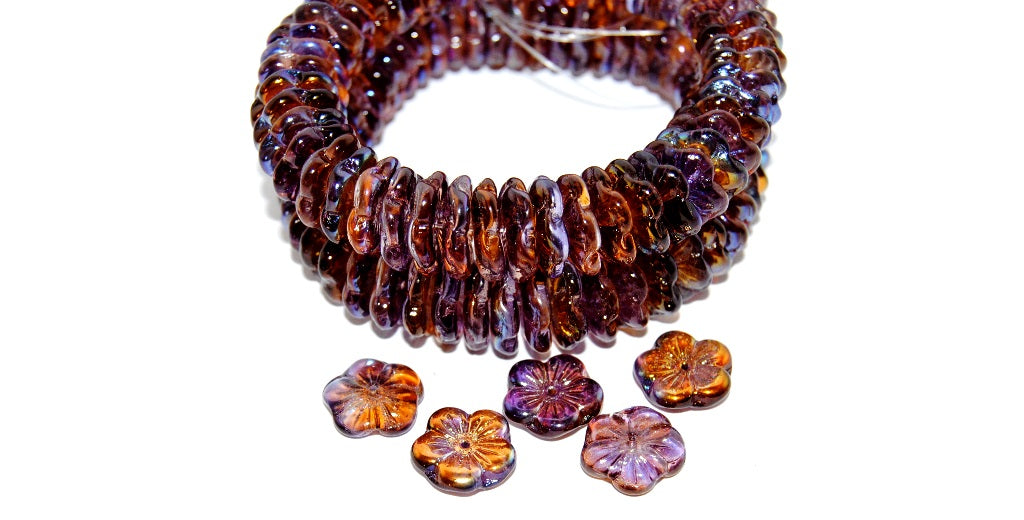 5 Petal Flower Pressed Glass Beads, 48107 (48107), Glass, Czech Republic