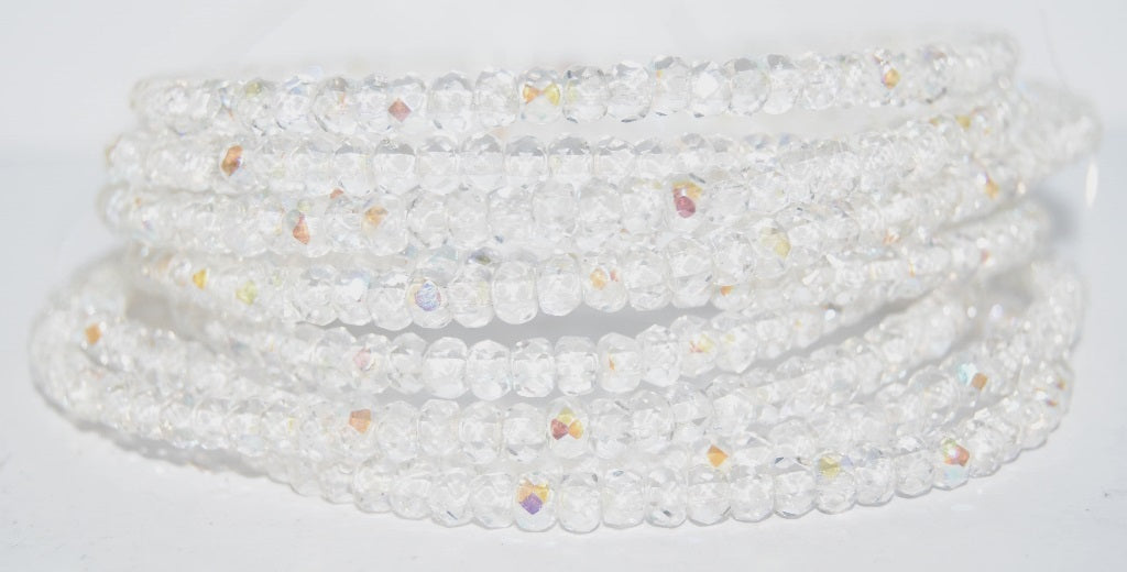Faceted Special Cut Rondelle Fire Polished Beads, Crystal Ab (30 Ab), Glass, Czech Republic