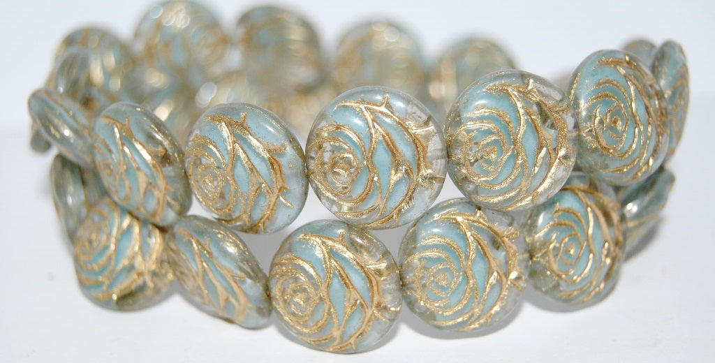 Round Flat Rose Flower Pressed Glass Beads, (66018 54202), Glass, Czech Republic