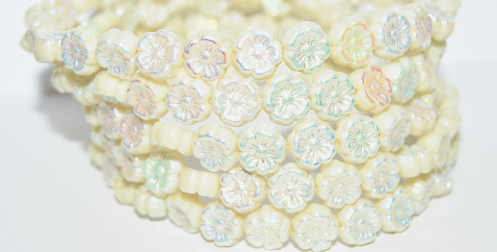 Hawaii Flower Pressed Glass Beads, (13010 Ab 2Xside), Glass, Czech Republic