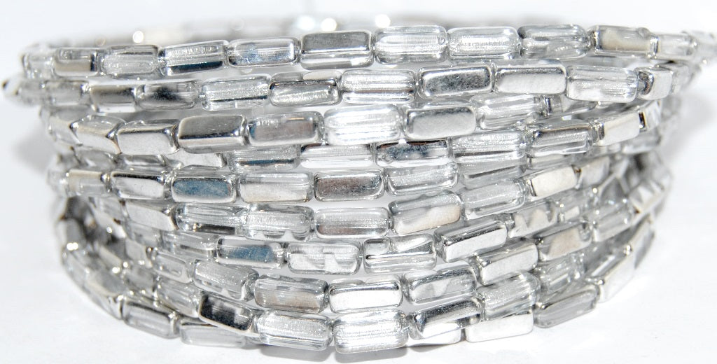 Rectangle Pressed Glass Beads, Crystal Crystal Silver Half Coating (30 27001), Glass, Czech Republic