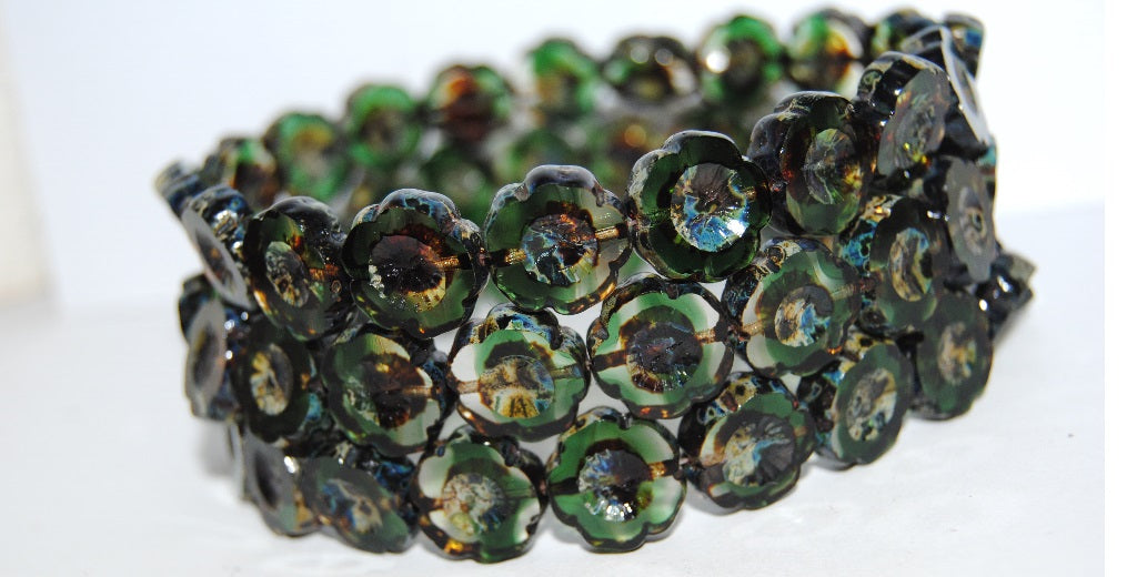 Table Cut Round Beads Hawaii Flowers, (5015003 66800), Glass, Czech Republic