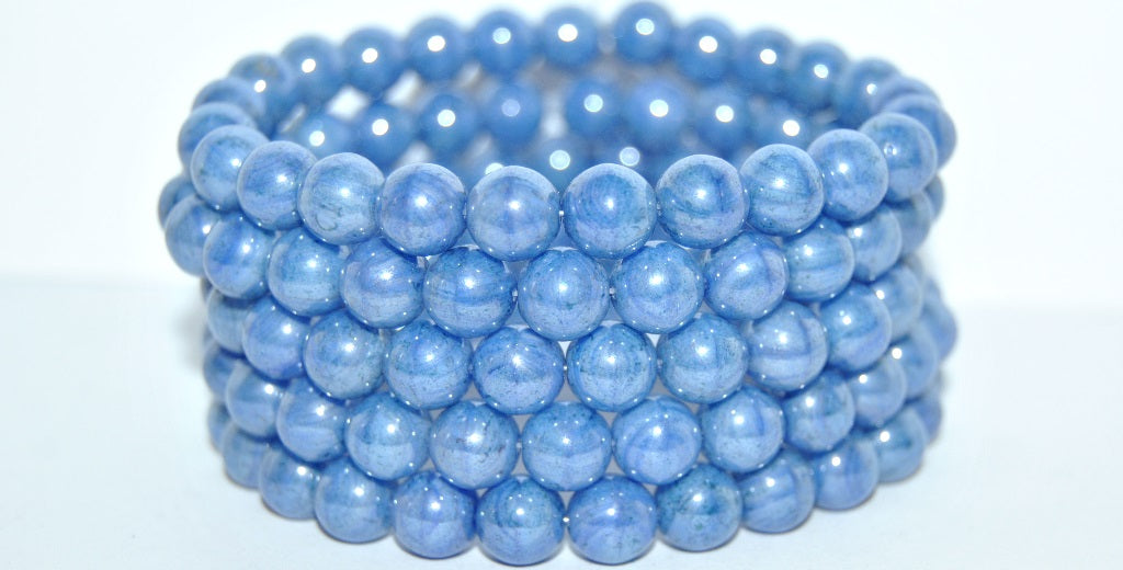 Round Pressed Glass Beads Druck, Opaque Blue Terracotta Blue (33030 15464), Glass, Czech Republic