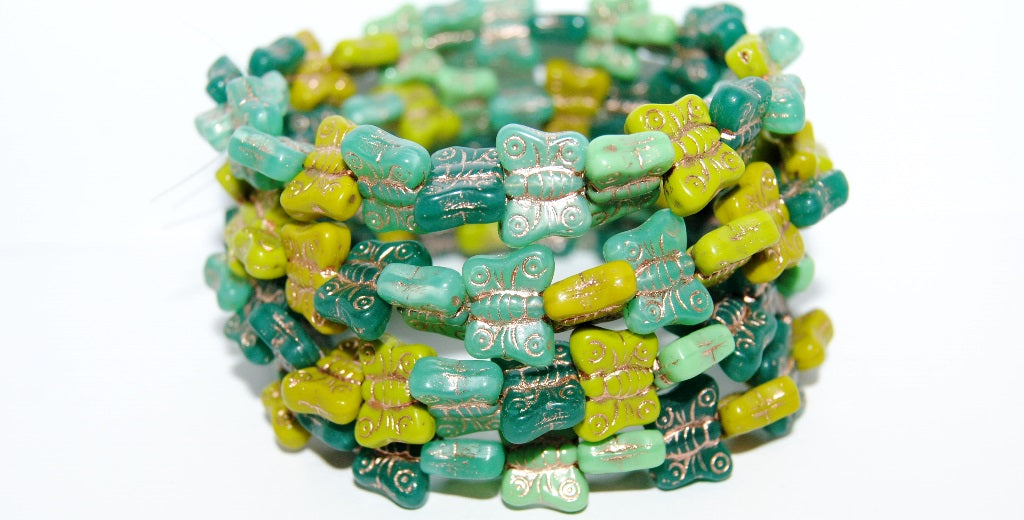 Butterfly Pressed Glass Beads, Mixed Colors Green 54200 (Mix Green 54200), Glass, Czech Republic