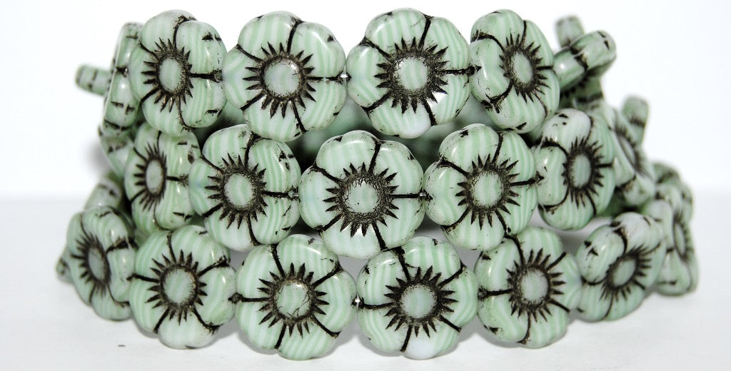 Round Flat Flower Pressed Glass Beads, (56026 23202), Glass, Czech Republic