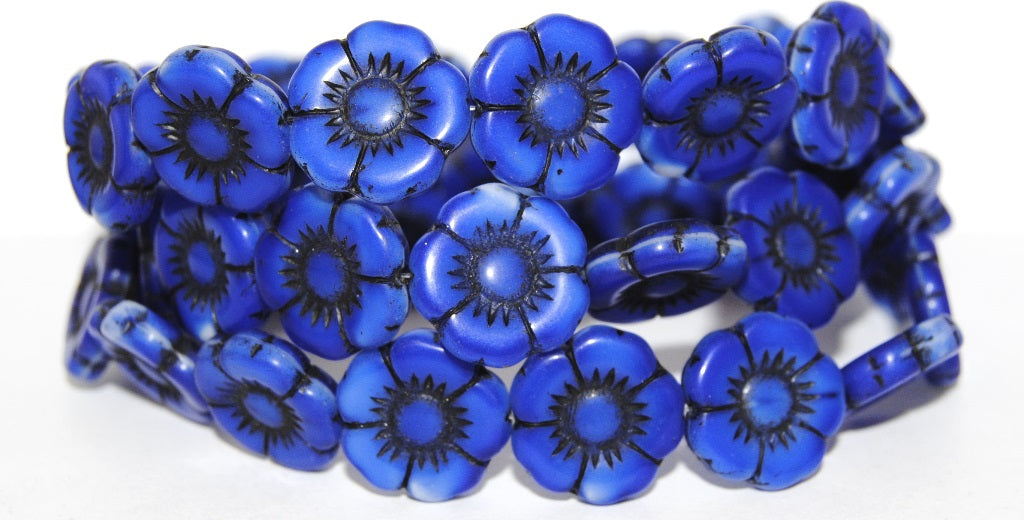 Round Flat Flower Pressed Glass Beads, (37005 23202), Glass, Czech Republic