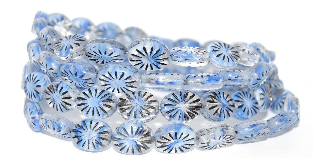 Flat Oval Pressed Glass Beads With Rays, (65014 23202), Glass, Czech Republic