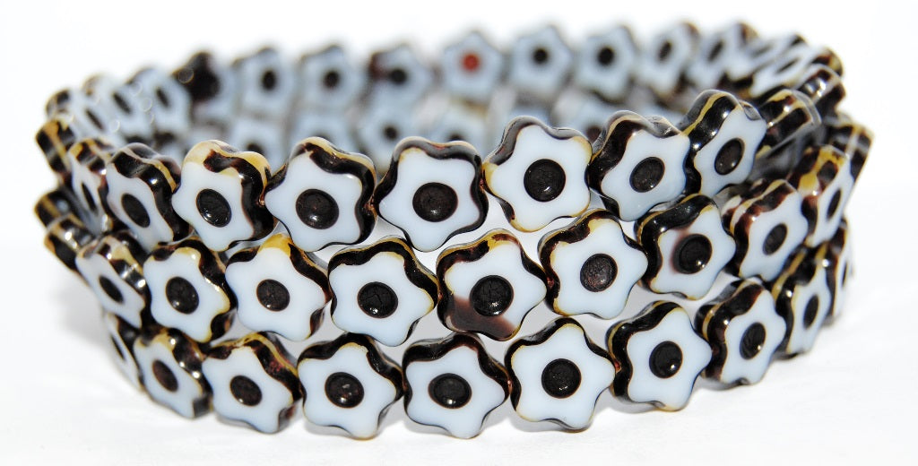 Table Cut Flower Beads With Dot, 17025 Travertin (17025 86800), Glass, Czech Republic