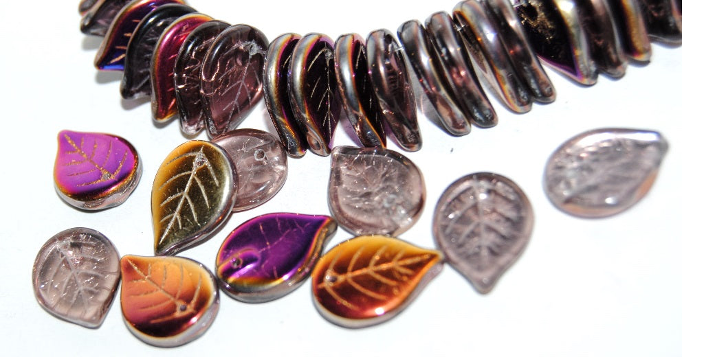 Leaf Pressed Glass Beads, Transparent Light Amethyst 29500 (20310 29500), Glass, Czech Republic