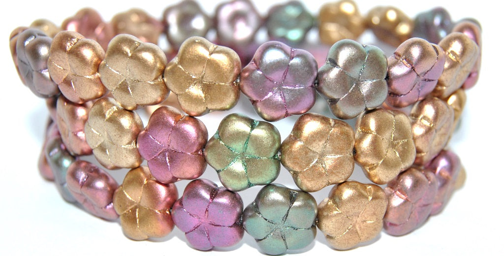 5-Petal Flower Pressed Glass Beads, Mix Of Metallic Colours Dyed (1640), Glass, Czech Republic