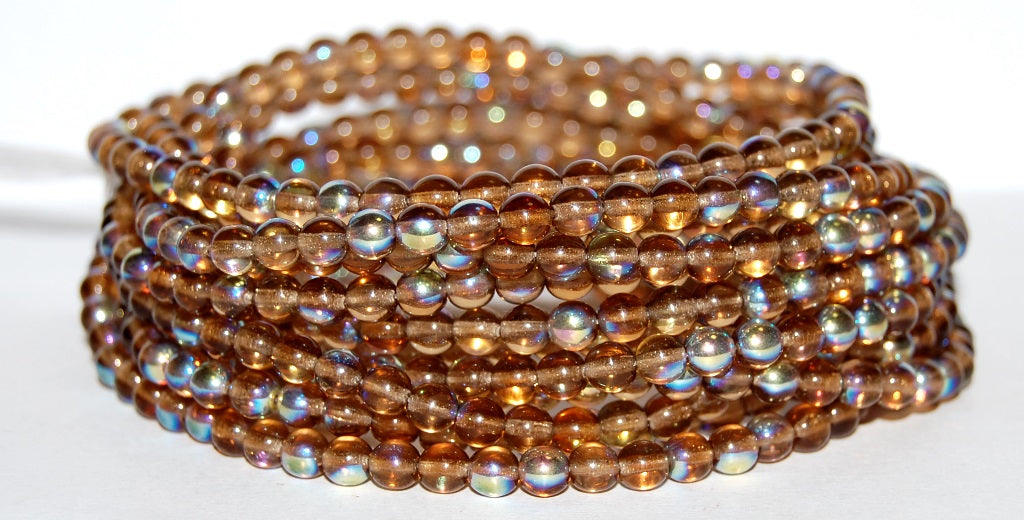 Round Pressed Glass Beads Druck, Transparent Brown Ab (10210 Ab), Glass, Czech Republic