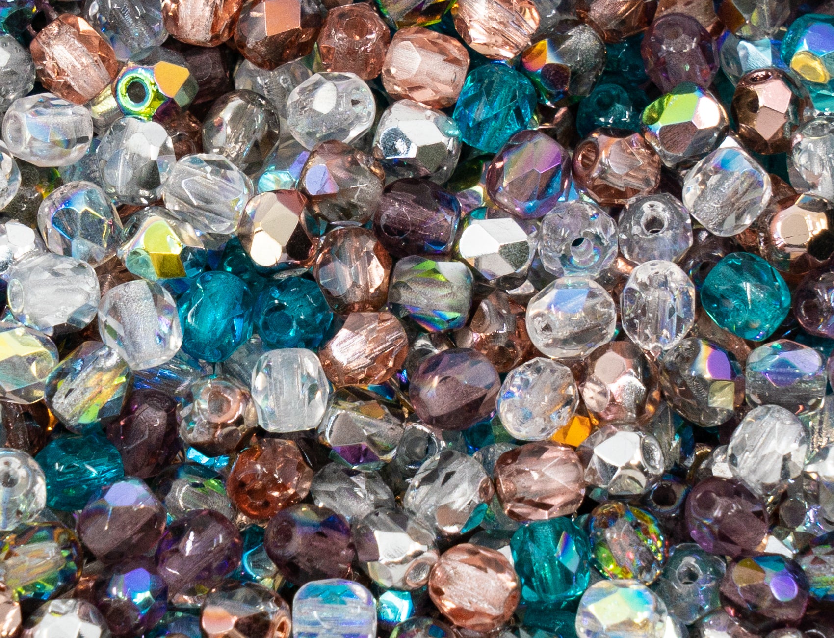 MIX of Faceted Fire Polished Round Glass Beads 4mm (0.16in), Czech Rep