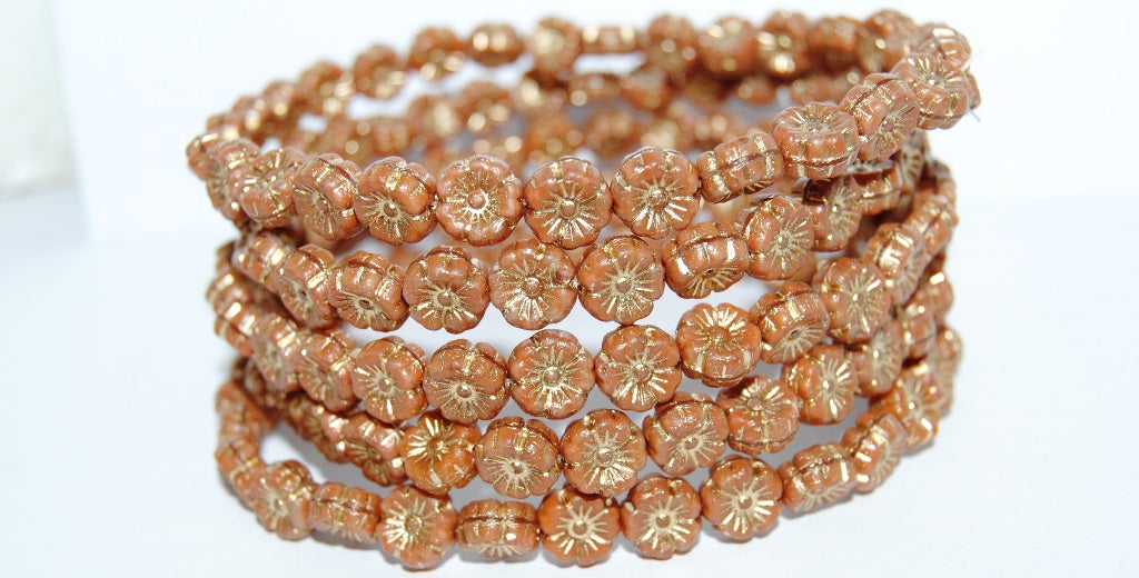 Hawaii Flower Pressed Glass Beads, Opaque Brown 54202 (13600 54202), Glass, Czech Republic