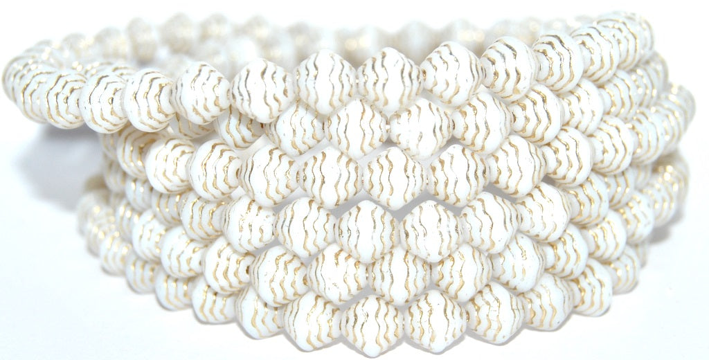 Bicone Pressed Glass Beads Wasp Nest, White 54202 (2010 54202), Glass, Czech Republic