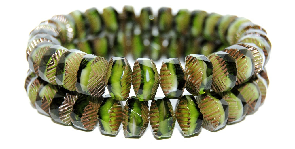 Faceted Cathedral Fire Polished Glass Beads, Olive Green Luster Red Full Coated (6508 14495), Glass, Czech Republic