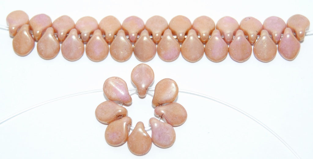 Leaf Petal Pip Pressed Glass Beads, Chalk White Luster Red Full Coated (3000 14495), Glass, Czech Republic