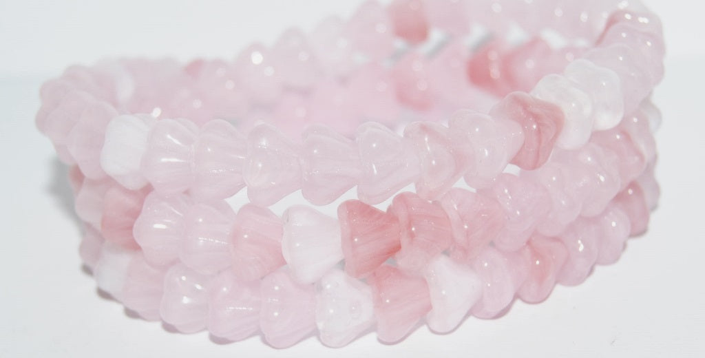 Bell Flower Pressed Glass Beads, Mixed Colors Pink Opal (Mix Pink Opal), Glass, Czech Republic