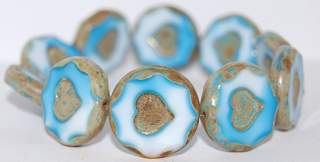 Table Cut Round Beads With Heart, (7624 43400), Glass, Czech Republic