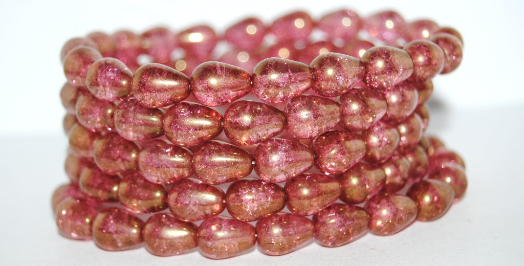 Pear Drop Pressed Glass Beads, (14495Crack), Glass, Czech Republic