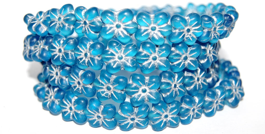 Flower Pressed Glass Beads, Transparent Aqua 54201M (60050 54201M), Glass, Czech Republic