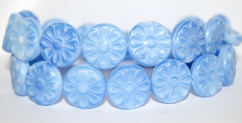 Flat Round With Flower Pressed Glass Beads, 7624 (7624), Glass, Czech Republic