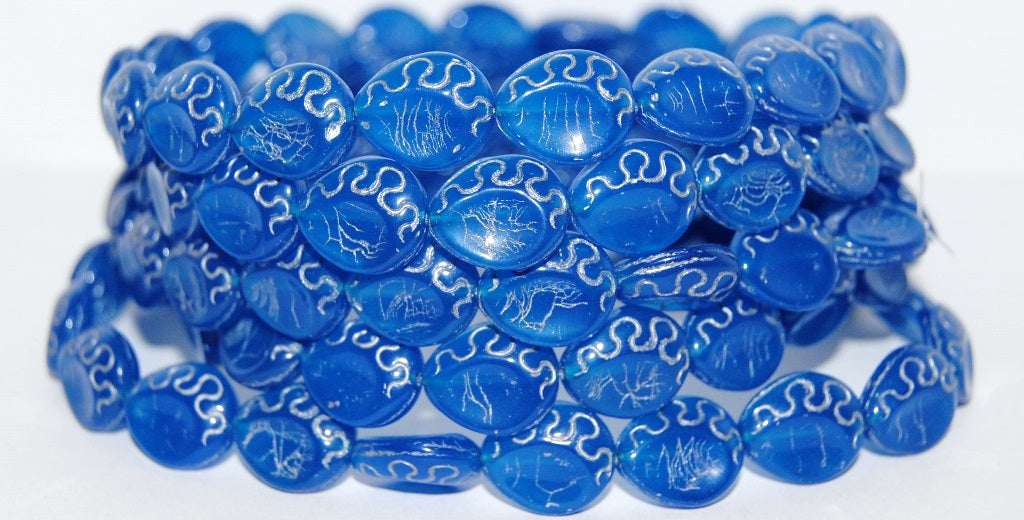 Tear Oval Pressed Glass Beads, Blue 54201 (62010 54201), Glass, Czech Republic