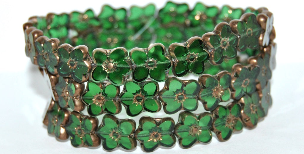 Table Cut Flower Beads Linum, Transparent Green Bronze (50570 14415), Glass, Czech Republic