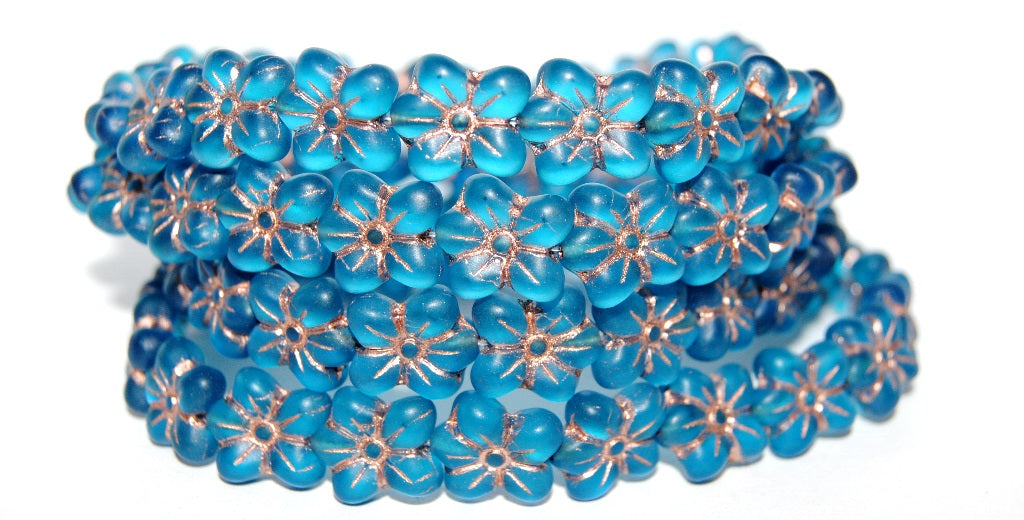 Flower Pressed Glass Beads, Transparent Aqua 54200M (60050 54200M), Glass, Czech Republic