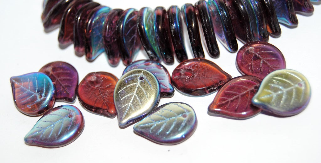 Leaf Pressed Glass Beads, Transparent Light Amethyst Ab (20040 Ab), Glass, Czech Republic