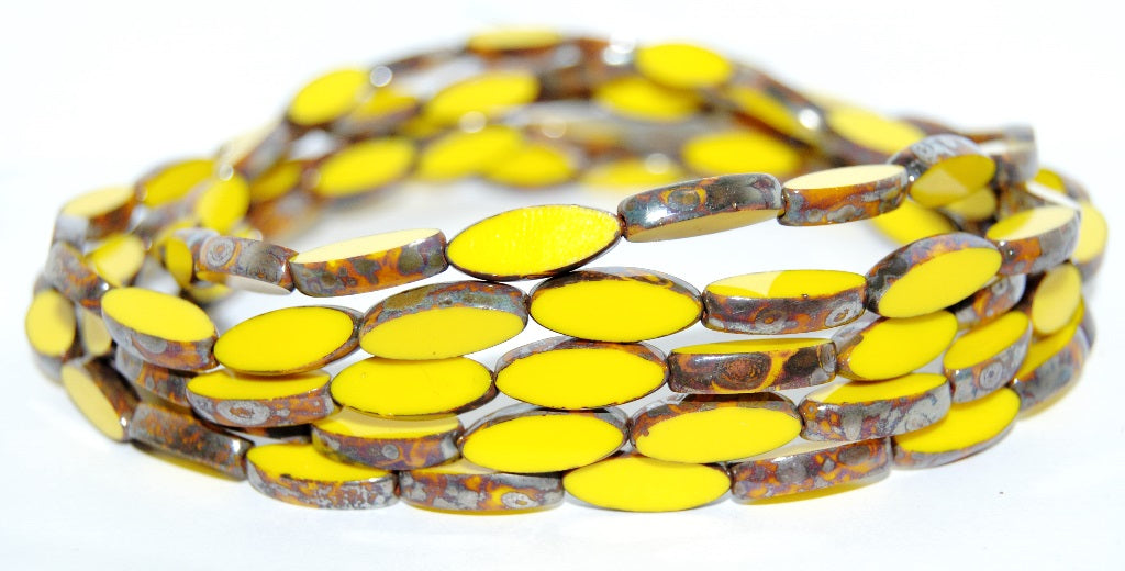 Table Cut Oval Boat Beads, Yellow 43400 (83120 43400), Glass, Czech Republic